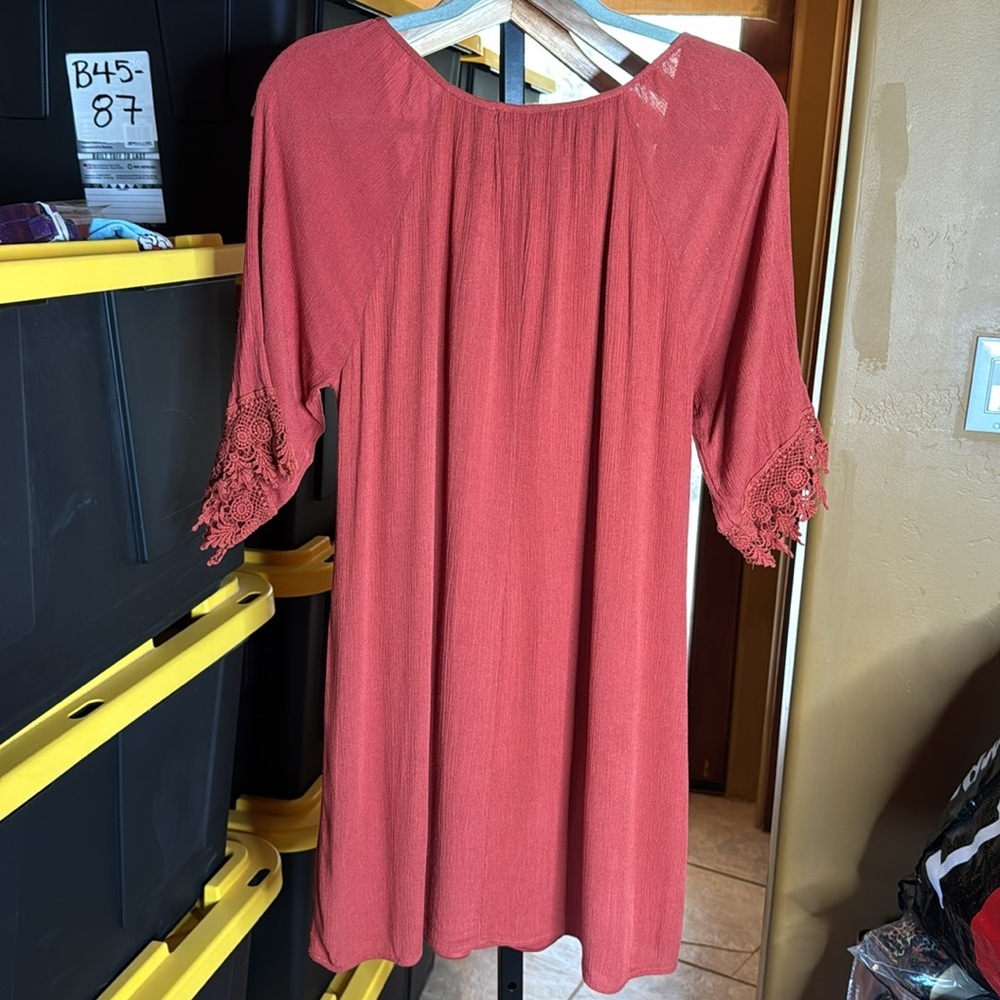 Anthropologie NAÏF Terracotta Embroidered Lace Cottagecore Shift Dress Small - Picture 8 of 9